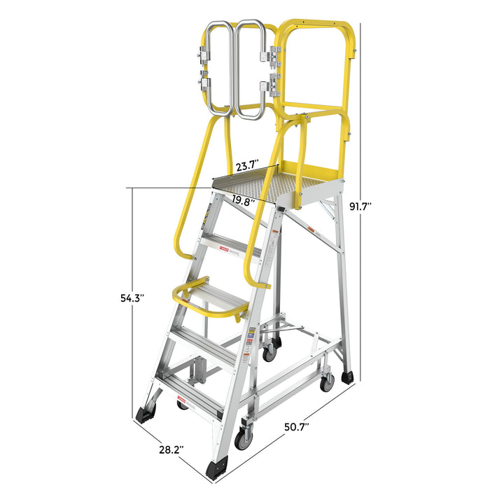 Heavy Duty Aluminum Rolling Platform Ladder With Steps, 375Lbs Capacity