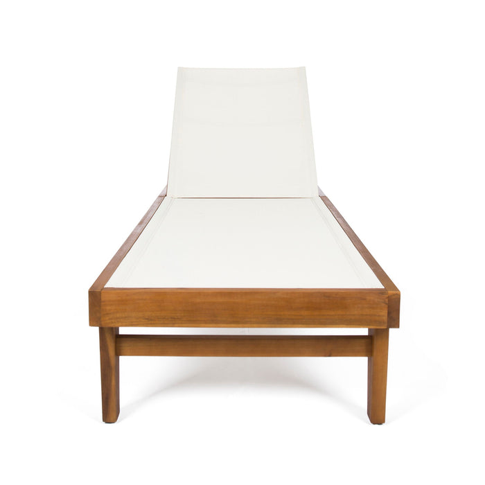 Outdoor Chaise Lounge With Acacia Wood Frame - White / Teak