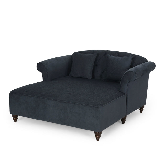 Upholstered Chaise Lounge With Scroll Arms, Turned Legs And 2 Pillows - Charcoal