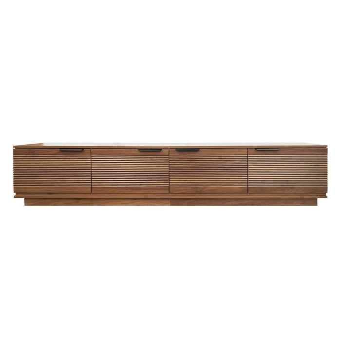 TV Stand, Entertainment Center With Fluted Door & Cable Management, Soft Closing Hinges - Walnut