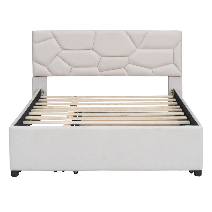 Upholstered Platform Bed With Brick Pattern Headboard And Twin Long Size Trundle