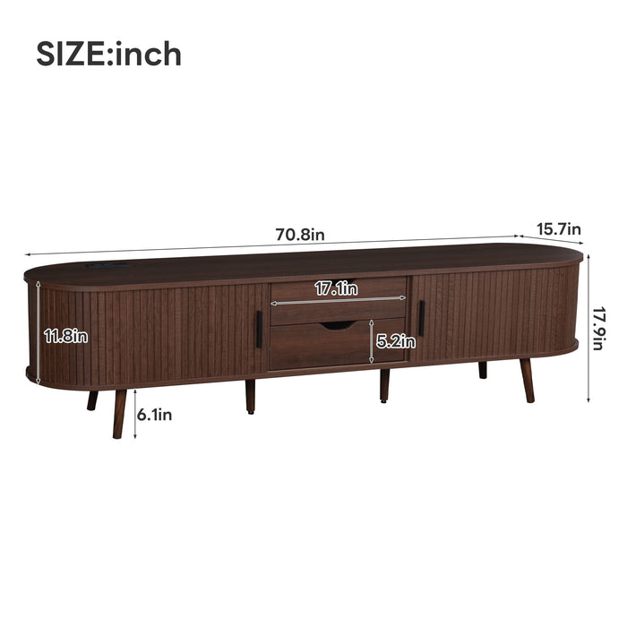 TV Stand For 70" TV, Console With Tambour Doors, Drawers And Built In Power Outlet - Dark Brown