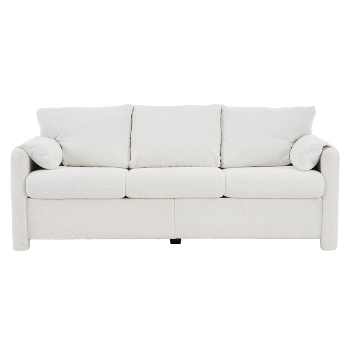 Modern 3 Seater Sofa Chenille Couch Plush Triple Seater Sofa With High Density Foam Cushions, Deep Seat Living Room Couch For Family Room, Apartment & Home Theater - Ivory White