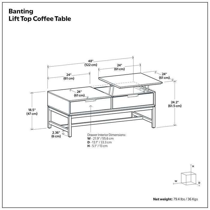 Banting - Lift Top Coffee Table - Walnut Brown