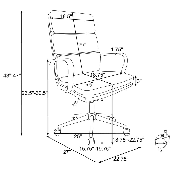 Upholstered Office Chair With Casters With Ergonomic Support And Adjustable Height - Gray