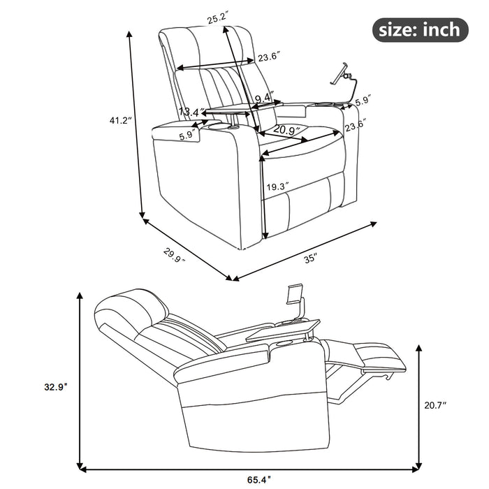 Premium Power Recliner & Storage Arms, Cupholders, Swivel Tray Table And Cell Phone Stand - Black