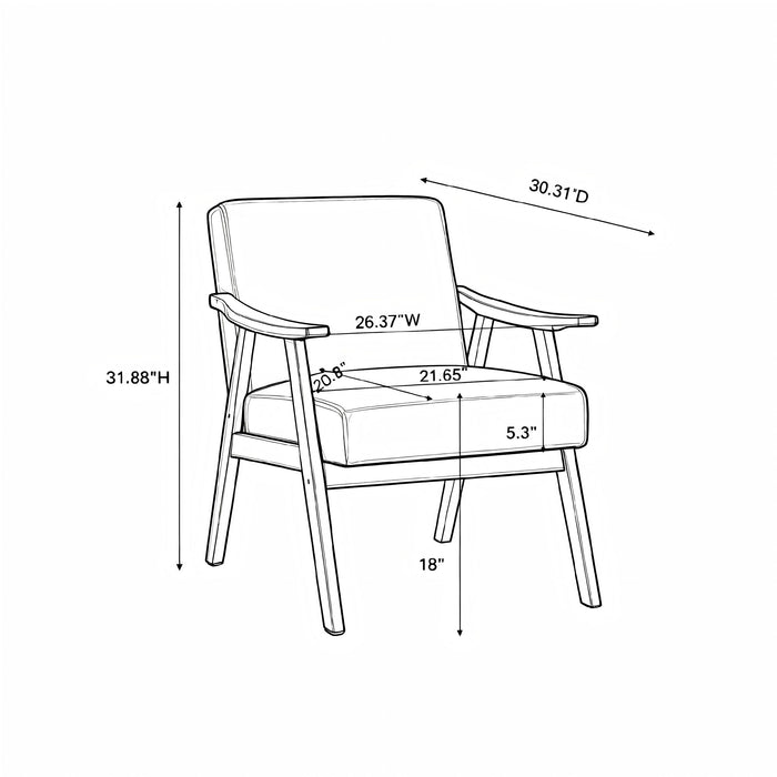 Classic Mid Century Modern Accent Chair With Durable Square Metal Frame, Armchair