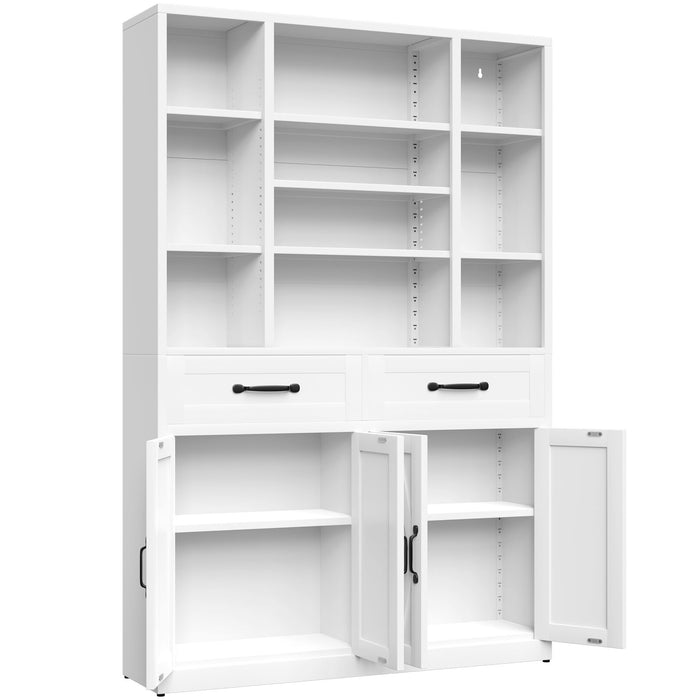 Industrial Bookcase Tall With Adjustable Shelves, Drawers & Doors