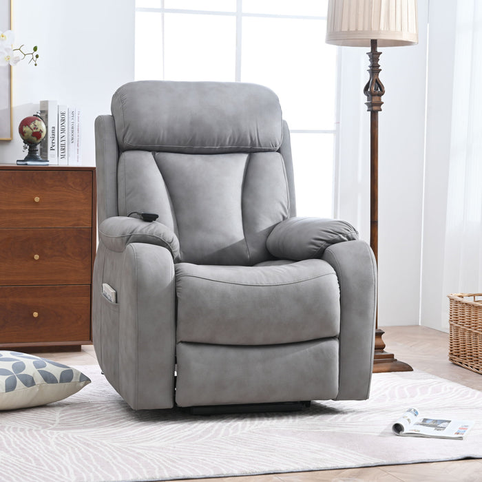 Electric Power Lift Recliner Chair, Fabric Recliner Chair, Home Theater Seating, Living Room Chair, Side Pocket, Remote Control - Light Gray