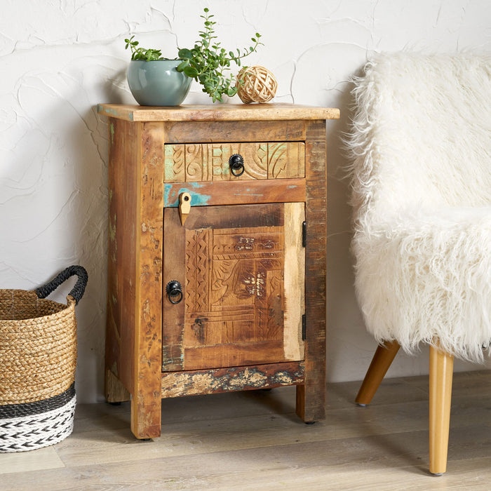 Carved Side Table - Natural