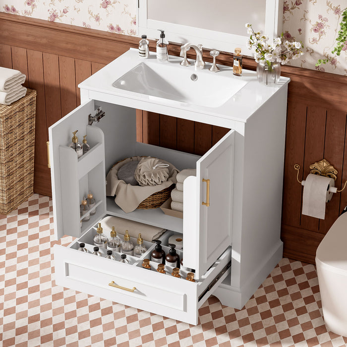 Bathroom Vanity With Sink, 1 Divided Drawer And 2 Soft Close Doors With Double Shelf