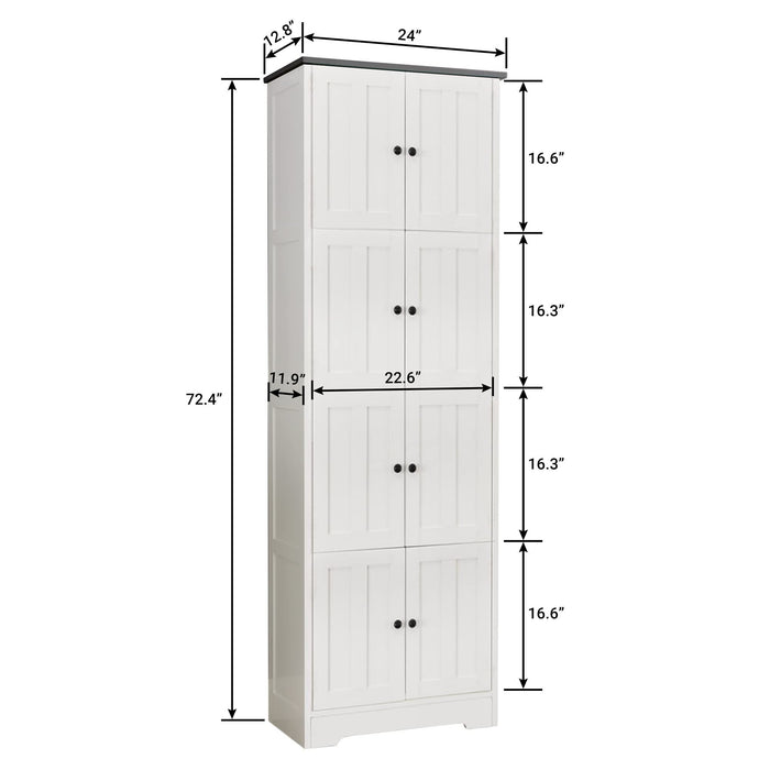 Tall Storage Cabinet With 8 Doors And 4 Shelves, Wall Storage Cabinet For Living Room, Kitchen, Office, Bedroom, Bathroom