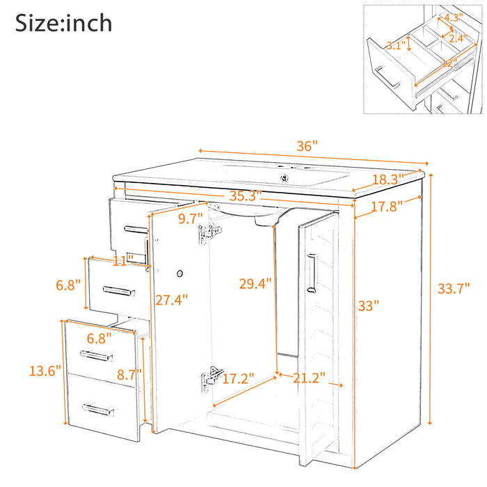 Bathroom Vanity With Sink, Storage Cabinet, Freestanding Set With 3 Drawers & Soft Closing Doors - Green