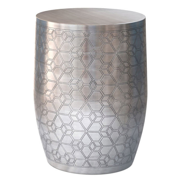 Johnsen - Geometric Pattern Accent Table - Antique Silver
