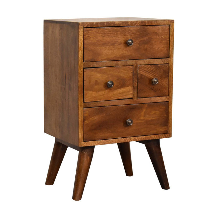 4 Drawer Multi Bedside Table - Chestnut