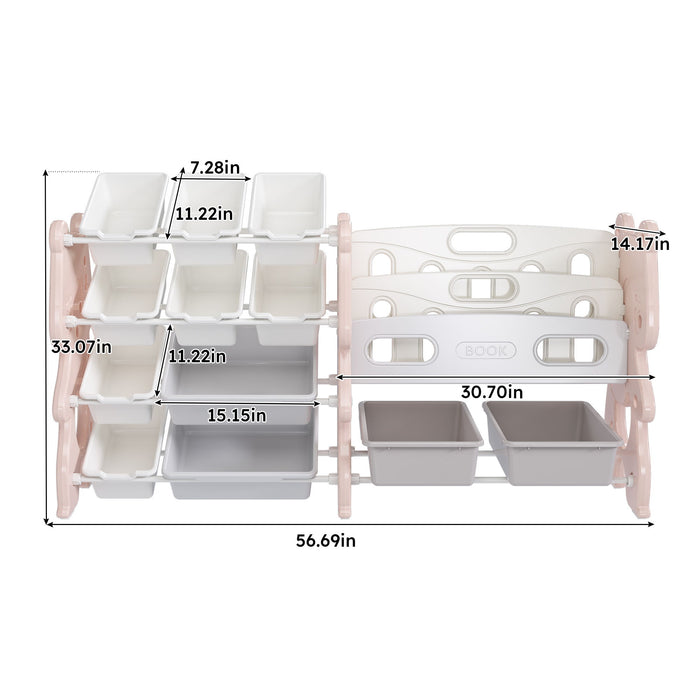 Kids Toy Storage Organizer With 2 Tier Bookshelf, Toy Storage With 12 Bins