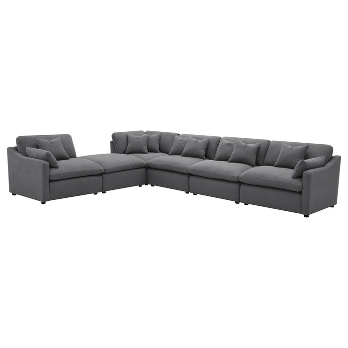 6 Piece Upholstered Modular Sectional Sofa With Reversible Cushions And Ottoman - Charcoal