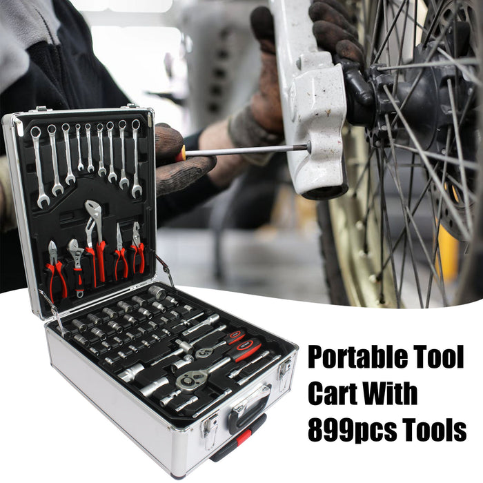 899 Piece Home Repair Tool Set With Rolling Plastic Toolbox, 4 Drawers, General Household Maintenance Kit