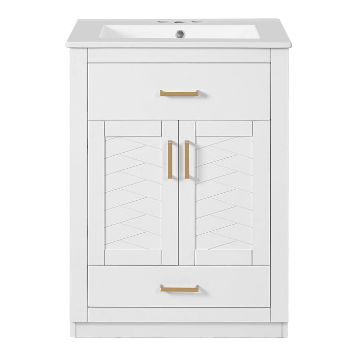 Modern Bathroom Vanity With Integrated Ceramic Sink, 2 Door Cabinet With Tip-Out Drawer