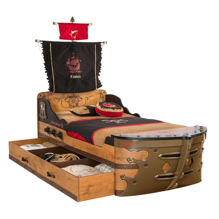 Pirate - Twin Storage Captain’s Ship Bed - Brown