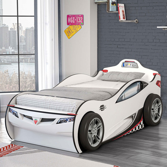 Race Cup - Twin Race Car Bed with Trundle Bed - White