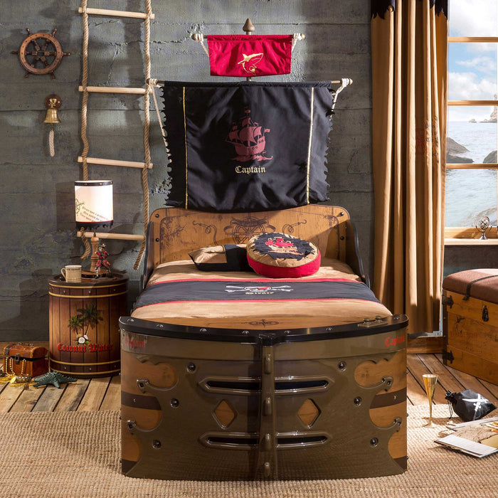Pirate - Twin Storage Captain’s Ship Bed - Brown