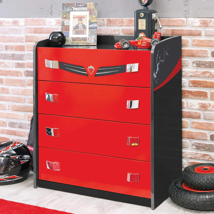GTS - 4 Drawer Chest Dresser with Partitioned Top Drawer - Red