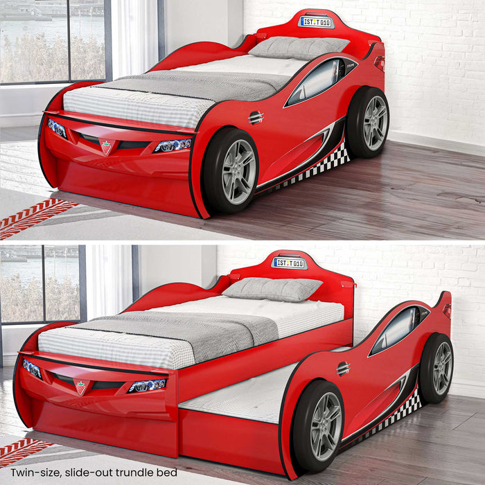 Race Cup - Twin Race Car Bed with Trundle Bed - Red