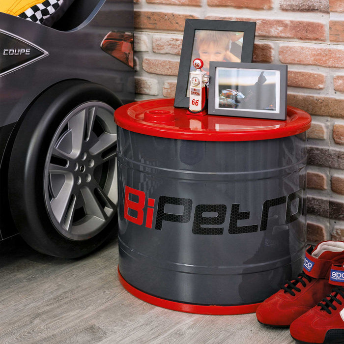 GTS - Barrel Metal Nightstand And Toy Box - Red