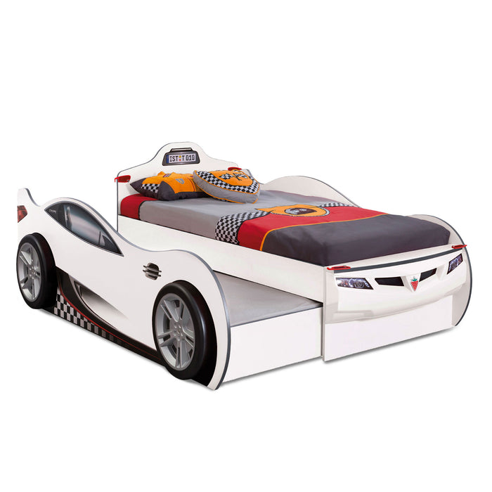 Race Cup - Twin Race Car Bed with Trundle Bed - White
