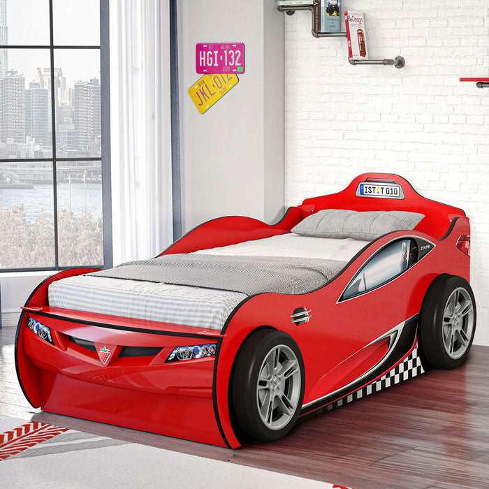 Race Cup - Twin Race Car Bed with Trundle Bed - Red