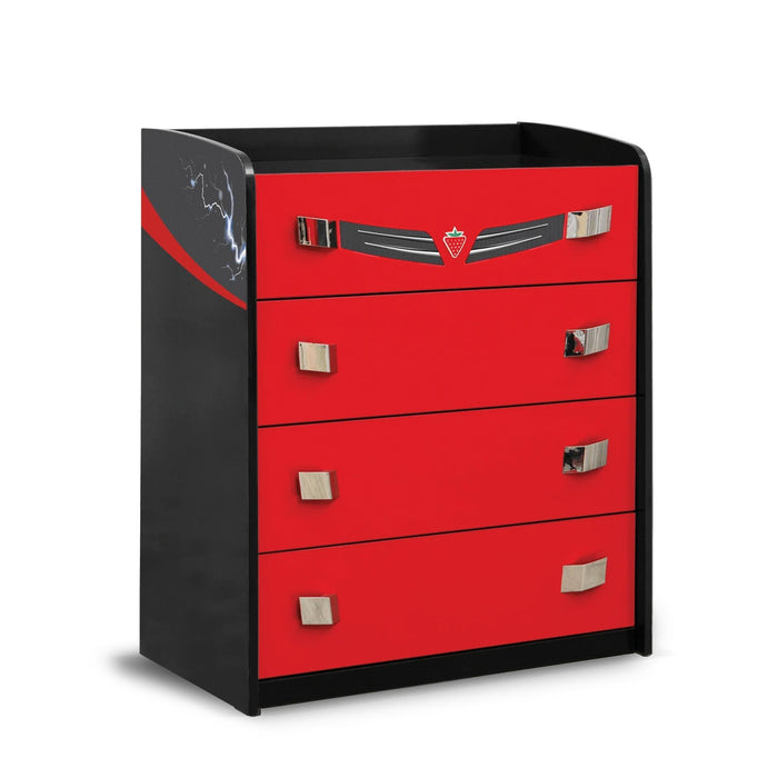 GTS - 4 Drawer Chest Dresser with Partitioned Top Drawer - Red